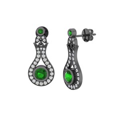 Lale Küpe - Yeşil kuvars ve swarovski 925 ayar siyah rodyum kaplama gümüş küpe #77odwt