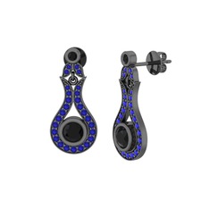 Siyah zirkon ve lab safir 925 ayar siyah rodyum kaplama gümüş küpe