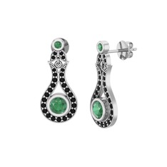 Lale Küpe - Kök zümrüt ve siyah zirkon 14 ayar beyaz altın küpe #8c9go4