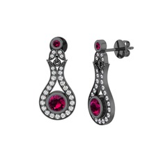 Lale Küpe - Rodolit garnet ve swarovski 925 ayar siyah rodyum kaplama gümüş küpe #8hsnb8