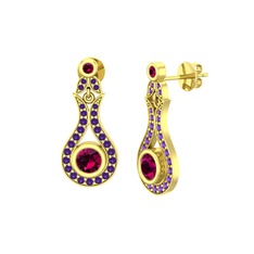 Rodolit garnet ve ametist 18 ayar altın küpe