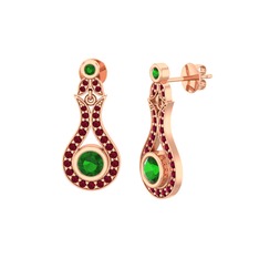 Lale Küpe - Yeşil kuvars ve kök yakut 8 ayar rose altın küpe #8prcu7