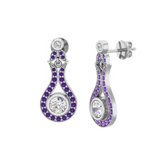 Swarovski ve ametist 14 ayar beyaz altın küpe