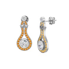 Swarovski ve sitrin 18 ayar beyaz altın küpe