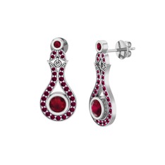 Kök yakut ve rodolit garnet 8 ayar beyaz altın küpe