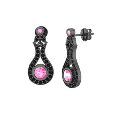 Lale Küpe - Pembe kuvars ve siyah zirkon 925 ayar siyah rodyum kaplama gümüş küpe #atx0ka