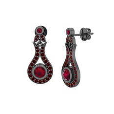 Lale Küpe - Kök yakut ve garnet 925 ayar siyah rodyum kaplama gümüş küpe #cli59t