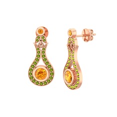 Sitrin ve peridot 925 ayar rose altın kaplama gümüş küpe