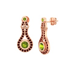Peridot ve garnet 925 ayar rose altın kaplama gümüş küpe
