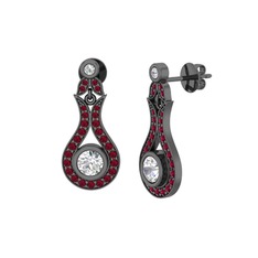 Lale Küpe - Swarovski ve kök yakut 925 ayar siyah rodyum kaplama gümüş küpe #fgh8r9