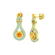 Lale Küpe - Sitrin ve akuamarin 925 ayar altın kaplama gümüş küpe #fwlbdq