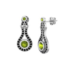 Lale Küpe - Peridot ve siyah zirkon 18 ayar beyaz altın küpe #gchzgk