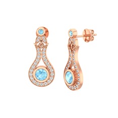 Akuamarin ve beyaz zirkon 14 ayar rose altın küpe