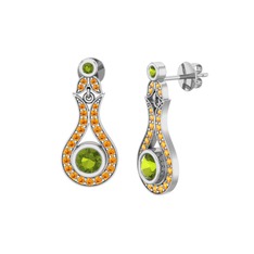 Peridot ve sitrin 8 ayar beyaz altın küpe