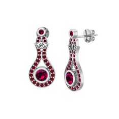 Lale Küpe - Rodolit garnet ve kök yakut 14 ayar beyaz altın küpe #h77bc7