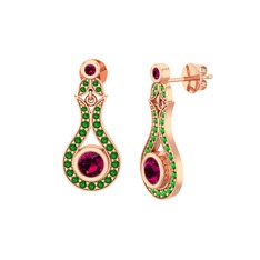 Rodolit garnet ve yeşil kuvars 14 ayar rose altın küpe