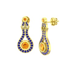 Lale Küpe - Sitrin ve lab safir 925 ayar altın kaplama gümüş küpe #hufxko