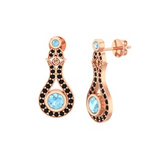 Lale Küpe - Akuamarin ve siyah zirkon 925 ayar rose altın kaplama gümüş küpe #iki2i2