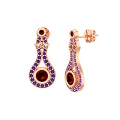 Lale Küpe - Garnet ve ametist 14 ayar rose altın küpe #j1iilo