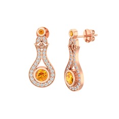 Lale Küpe - Sitrin ve beyaz zirkon 14 ayar rose altın küpe #jalu55