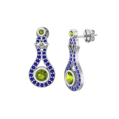 Peridot ve lab safir 8 ayar beyaz altın küpe