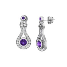 Lale Küpe - Ametist ve swarovski 14 ayar beyaz altın küpe #jpdm5r