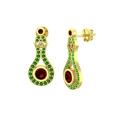 Garnet ve yeşil kuvars 8 ayar altın küpe