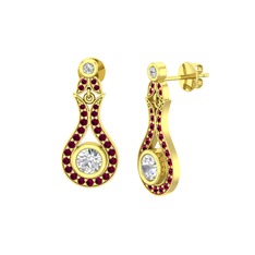 Lale Küpe - Beyaz zirkon ve rodolit garnet 8 ayar altın küpe #kbsn4