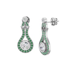 Lale Küpe - Swarovski ve kök zümrüt 18 ayar beyaz altın küpe #l36d8r