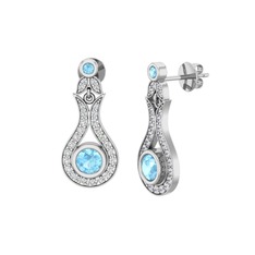 Lale Küpe - Akuamarin ve beyaz zirkon 14 ayar beyaz altın küpe #l6iyo2