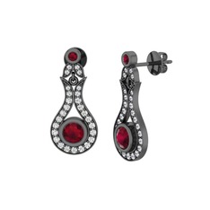 Kök yakut ve swarovski 925 ayar siyah rodyum kaplama gümüş küpe