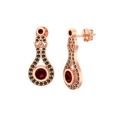 Lale Küpe - Garnet ve dumanlı kuvars 14 ayar rose altın küpe #ldhch7