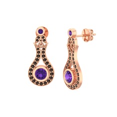 Lale Küpe - Ametist ve dumanlı kuvars 18 ayar rose altın küpe #mhvifj