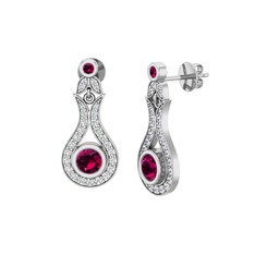 Rodolit garnet ve beyaz zirkon 8 ayar beyaz altın küpe