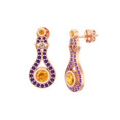 Lale Küpe - Sitrin ve ametist 14 ayar rose altın küpe #nkpfog