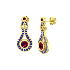 Lale Küpe - Rodolit garnet ve lab safir 8 ayar altın küpe #o747r4