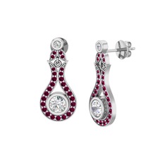 Lale Küpe - Beyaz zirkon ve rodolit garnet 18 ayar beyaz altın küpe #os3clo
