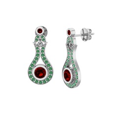 Lale Küpe - Garnet ve kök zümrüt 8 ayar beyaz altın küpe #qlyulf