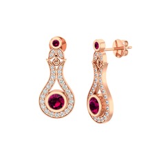Rodolit garnet ve swarovski 8 ayar rose altın küpe