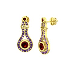 Lale Küpe - Garnet ve ametist 14 ayar altın küpe #r09lct