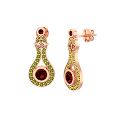 Lale Küpe - Garnet ve peridot 14 ayar rose altın küpe #r3fezd