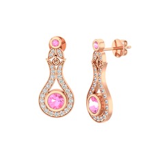 Pembe kuvars ve swarovski 14 ayar rose altın küpe