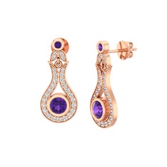 Ametist ve swarovski 8 ayar rose altın küpe