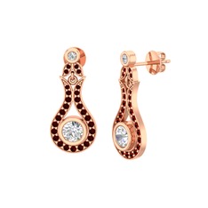 Beyaz zirkon ve garnet 14 ayar rose altın küpe