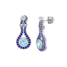 Akuamarin ve lab safir 18 ayar beyaz altın küpe