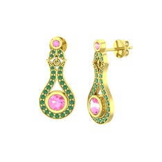 Lale Küpe - Pembe kuvars ve kök zümrüt 925 ayar altın kaplama gümüş küpe #sgspqt