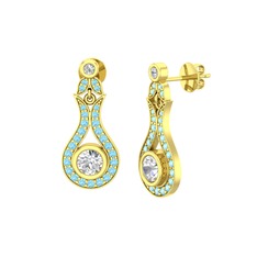 Swarovski ve akuamarin 18 ayar altın küpe