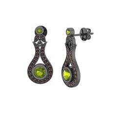 Lale Küpe - Peridot ve dumanlı kuvars 925 ayar siyah rodyum kaplama gümüş küpe #tgp06l