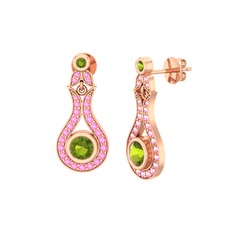 Peridot ve pembe kuvars 8 ayar rose altın küpe