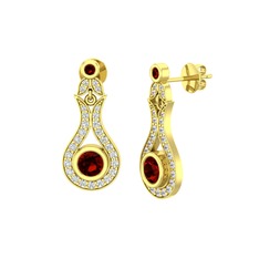 Lale Küpe - Garnet ve beyaz zirkon 14 ayar altın küpe #v4fbxg